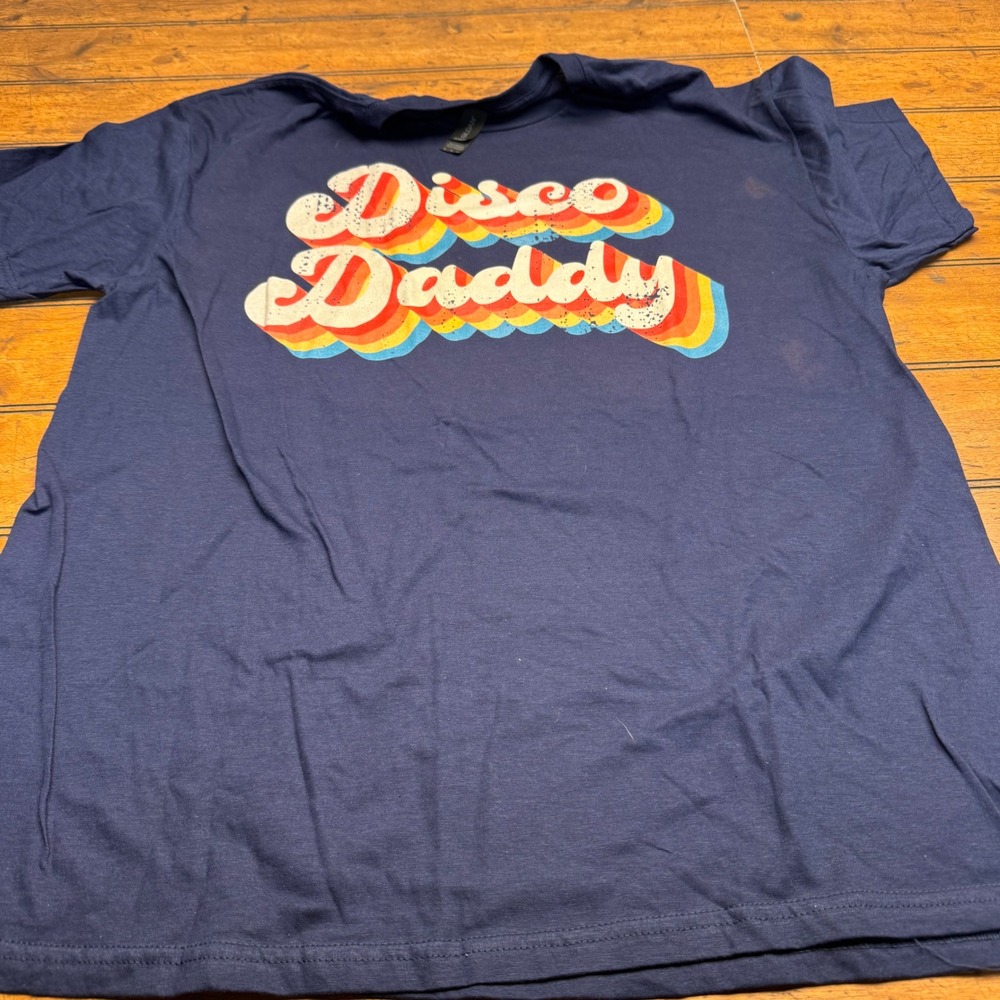 Gildan Softstyle Disco‎ Daddy Graphic T Shirt Navy Blue Retro Fun XL